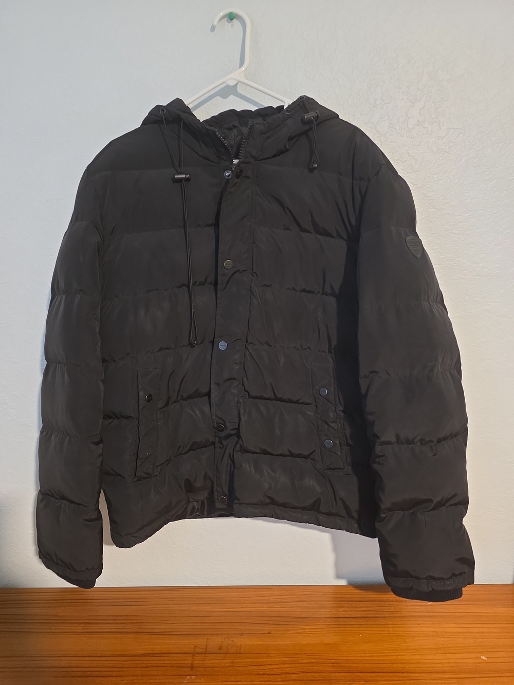 Guess Men's Black Hooded Quilted Puffer Jacket